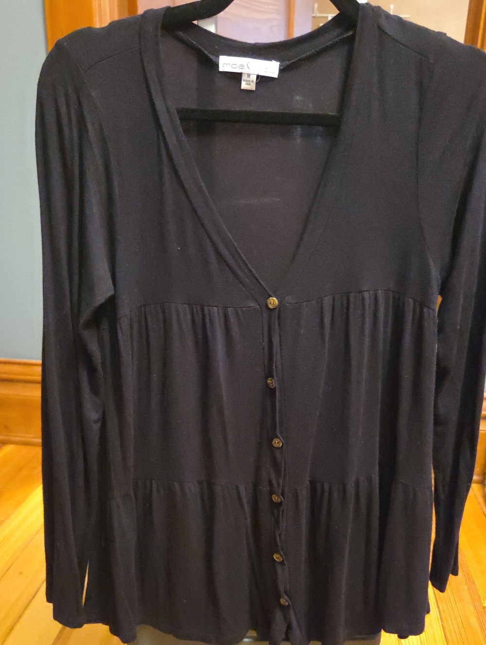 Moa Moa Black Button-Front V-Neck Tiered Tunic
